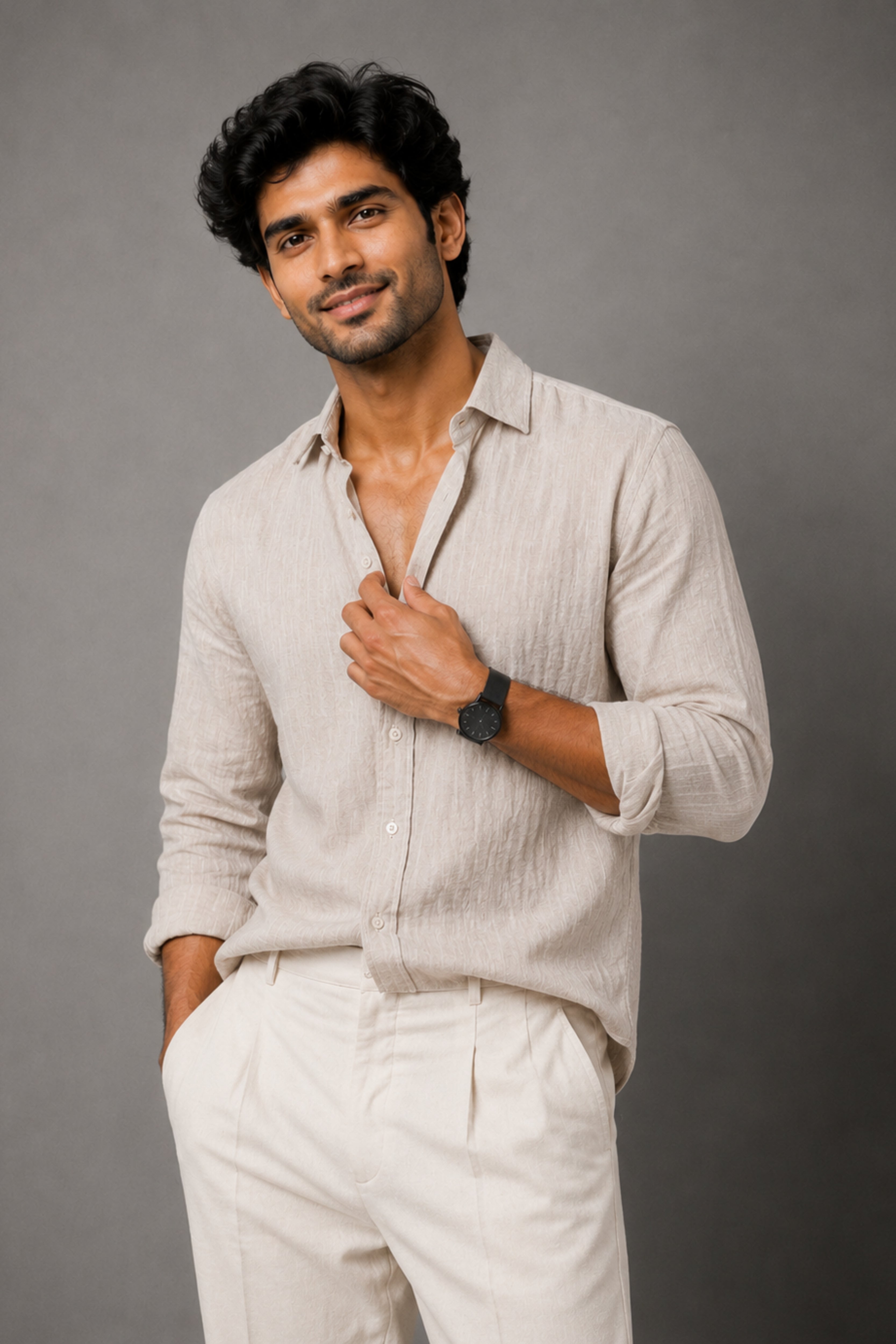 Ivory Cream Linen Shirt