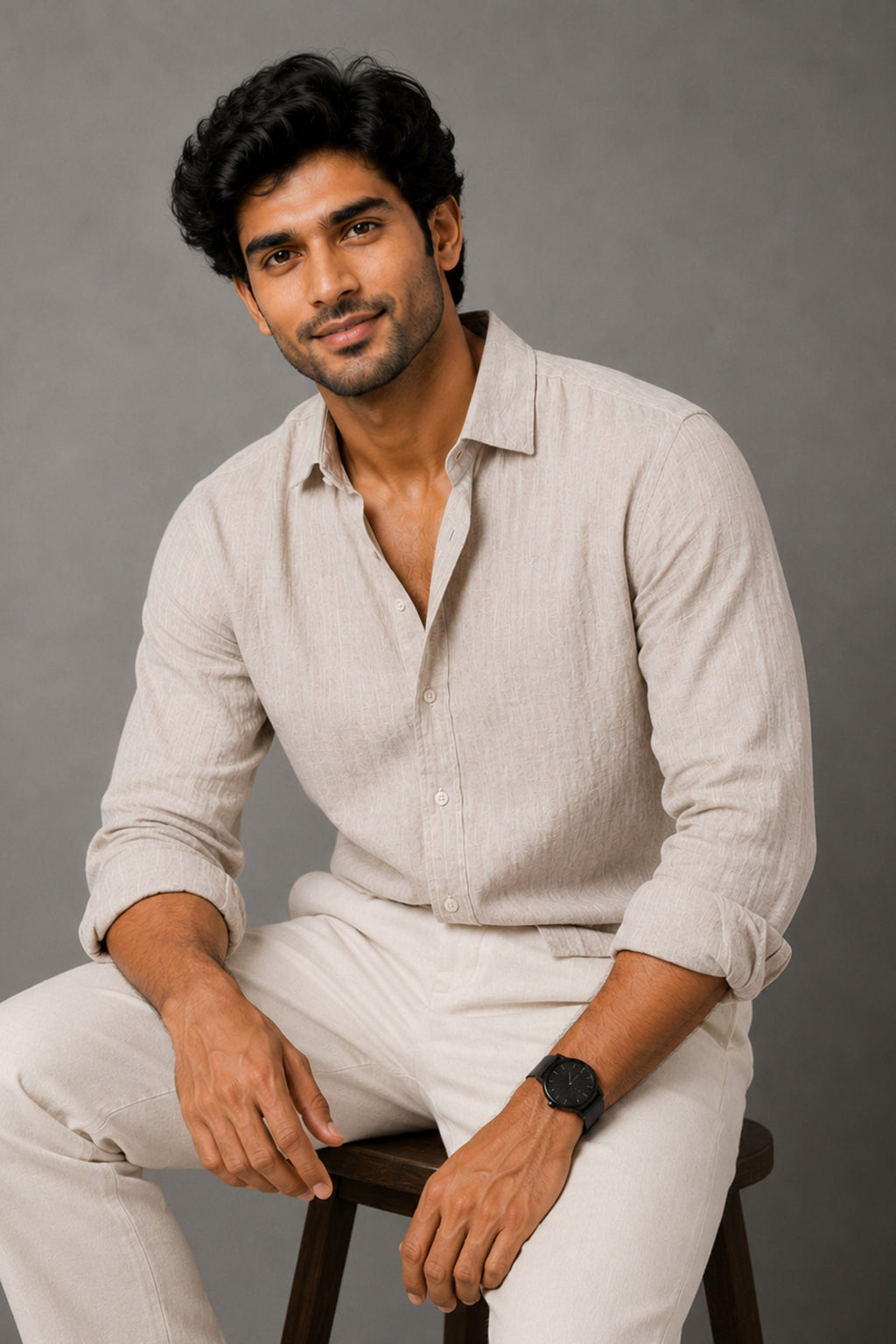 Ivory Cream Linen Shirt