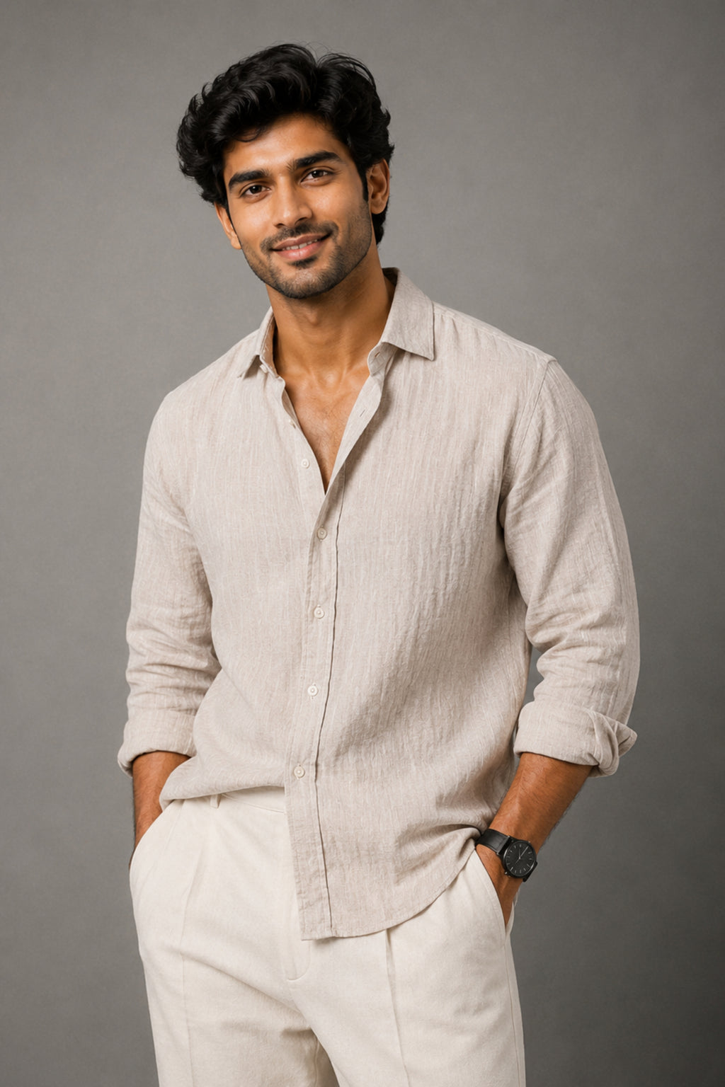 Ivory Cream Linen Shirt
