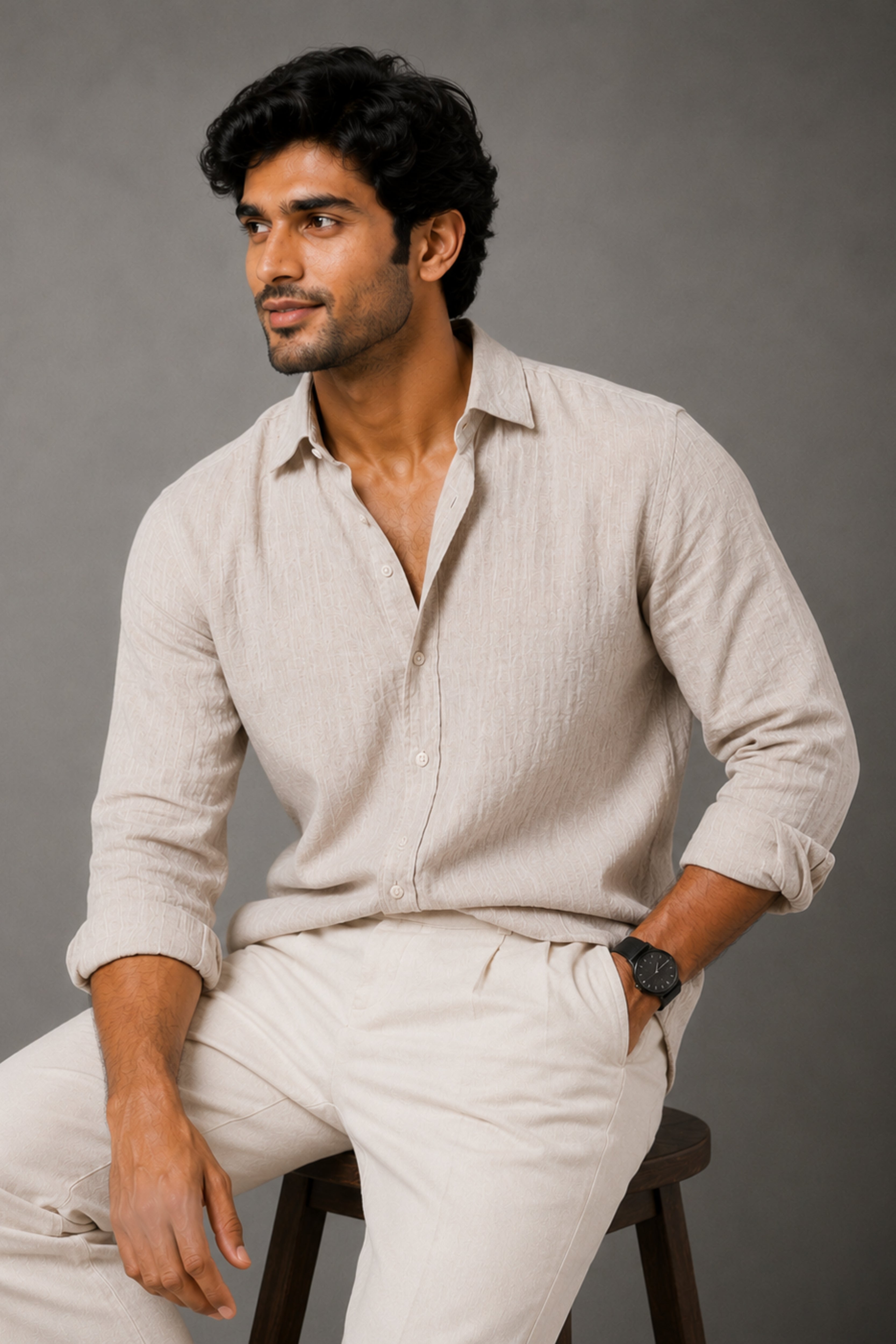 Ivory Cream Linen Shirt