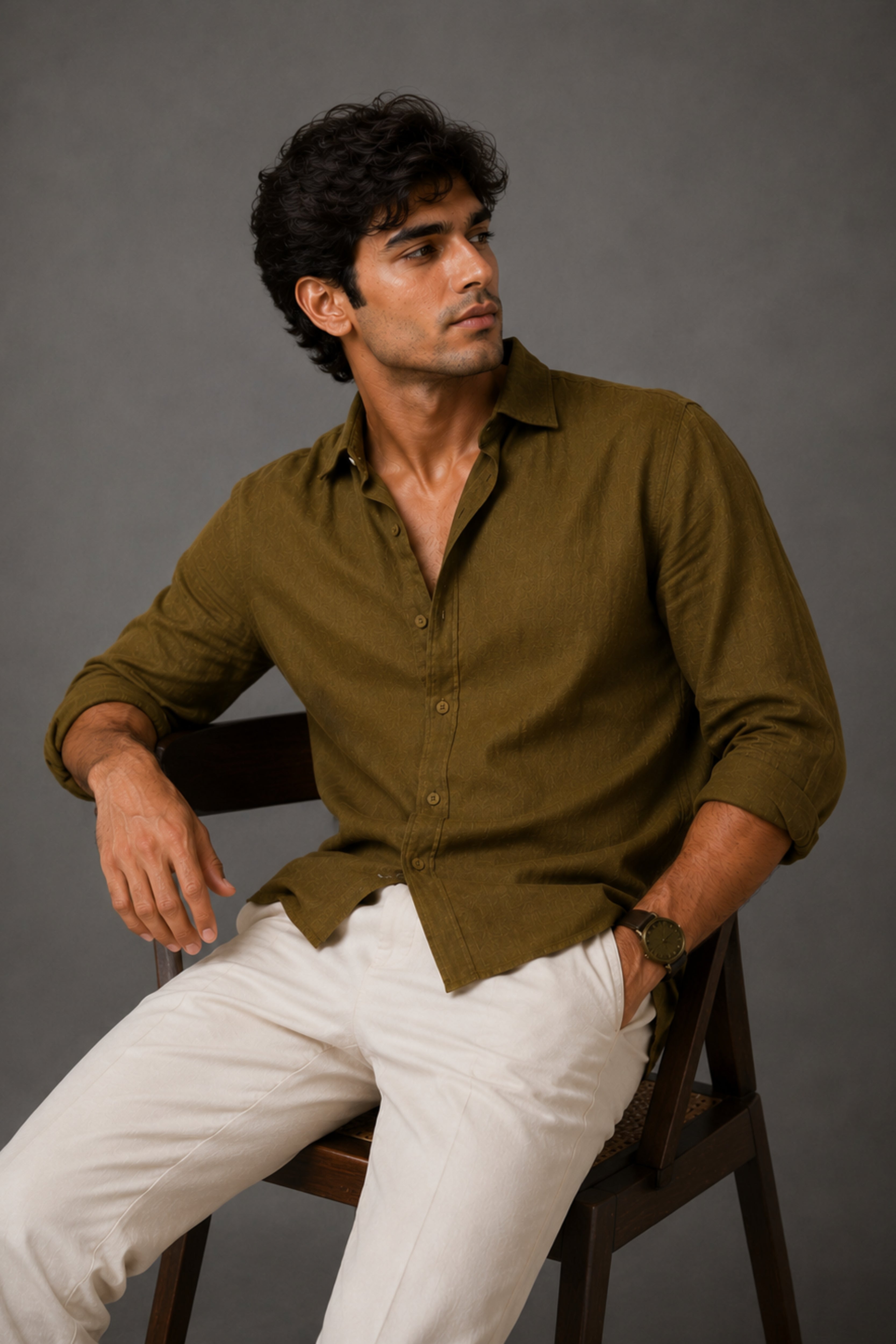Olive Green Linen Shirt