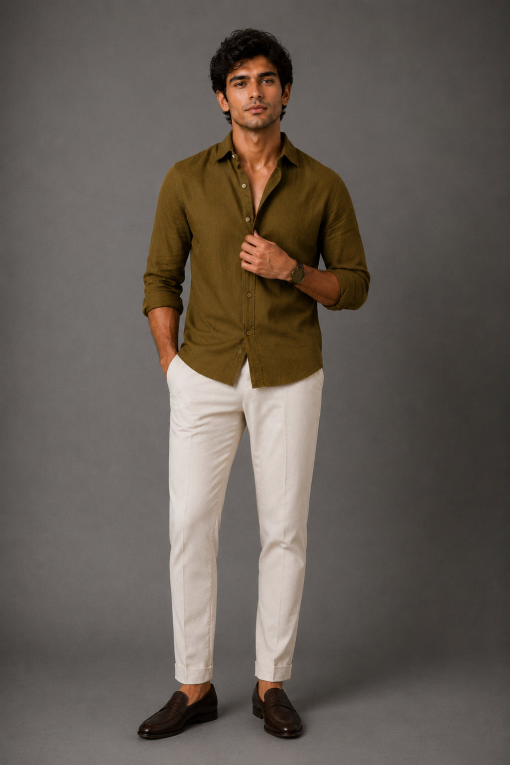Olive Green Linen Shirt