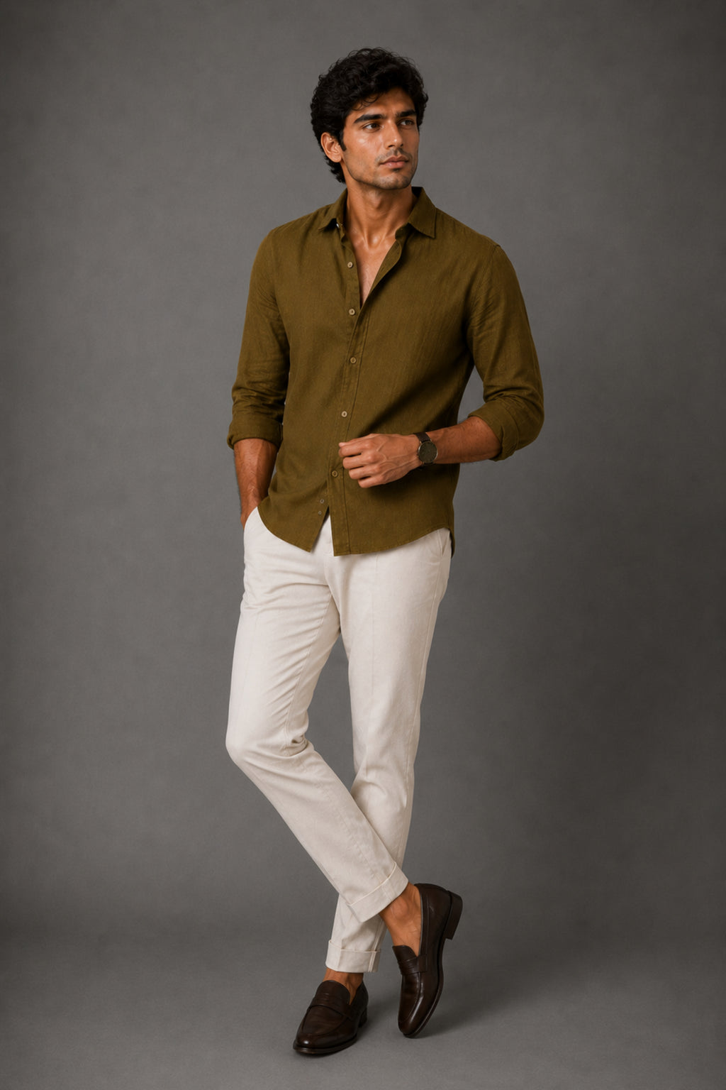 Olive Green Linen Shirt