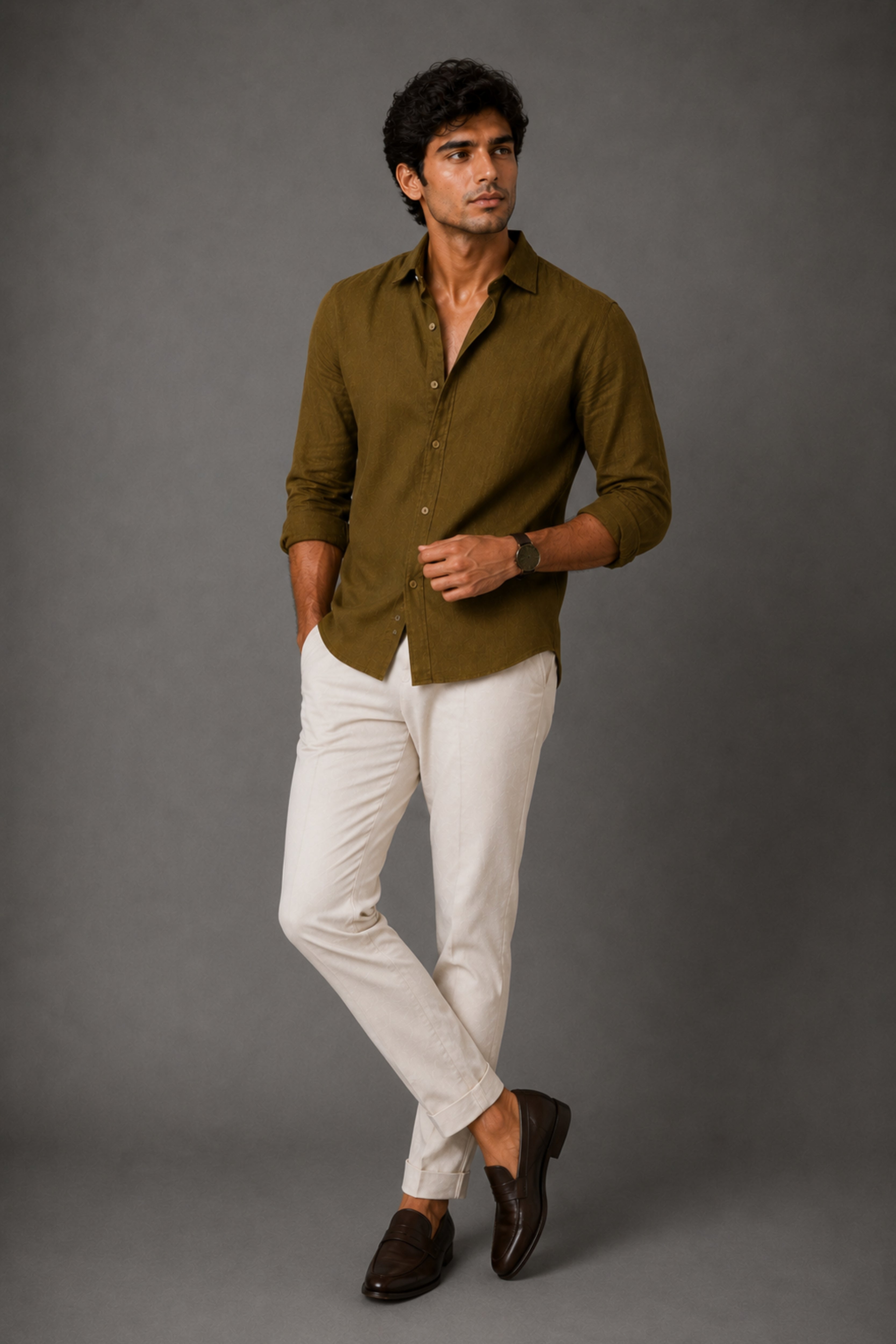 Olive Green Linen Shirt