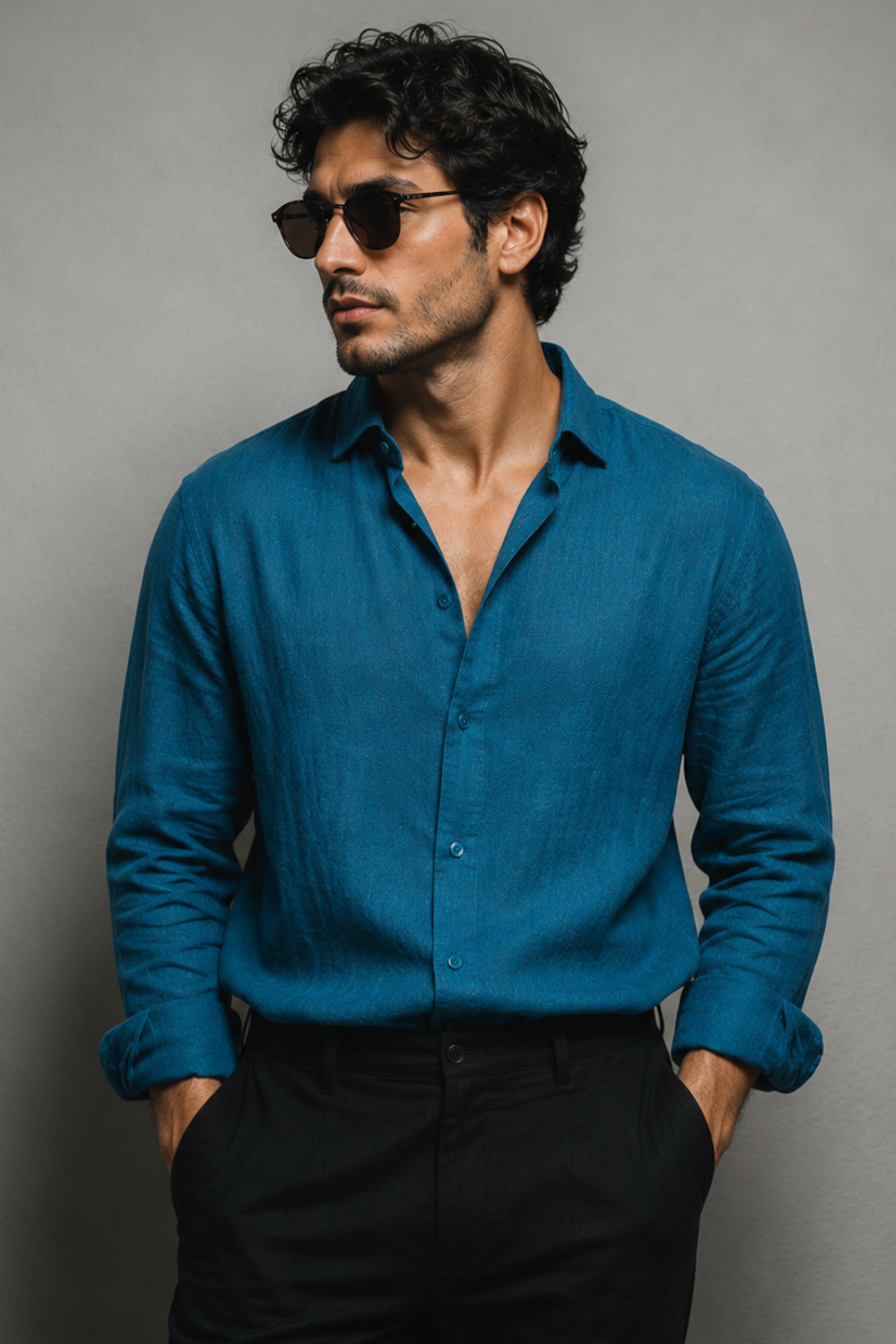 Peacock Blue Linen Shirt