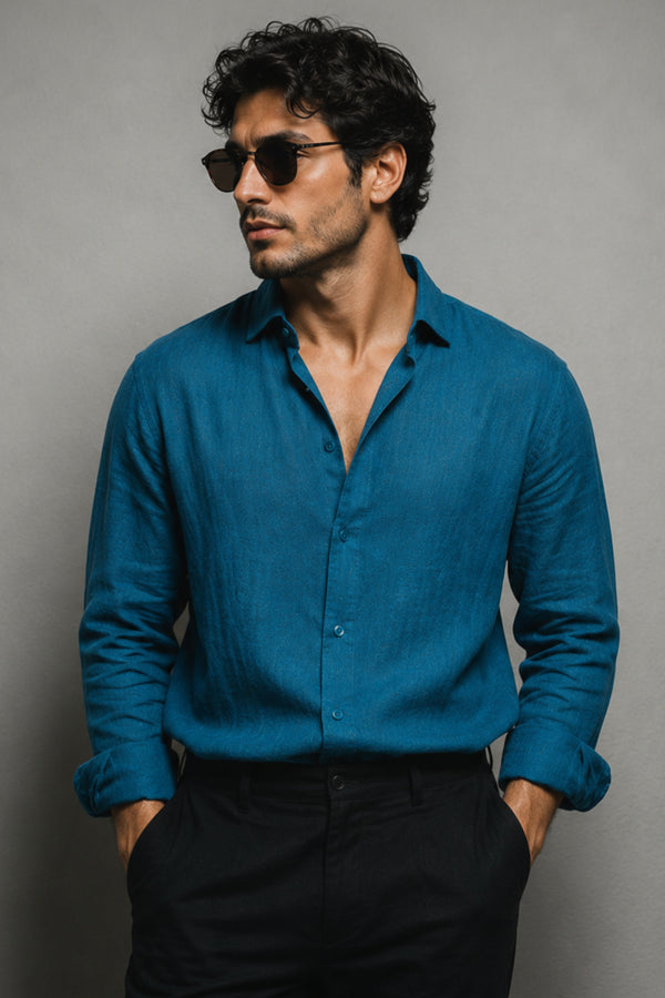 Peacock Blue Linen Shirt
