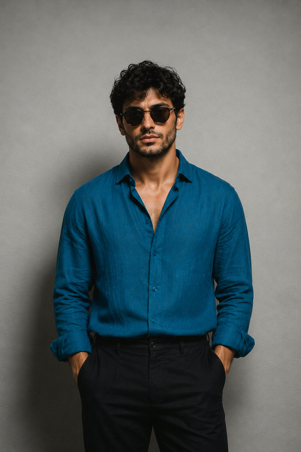 Peacock Blue Linen Shirt