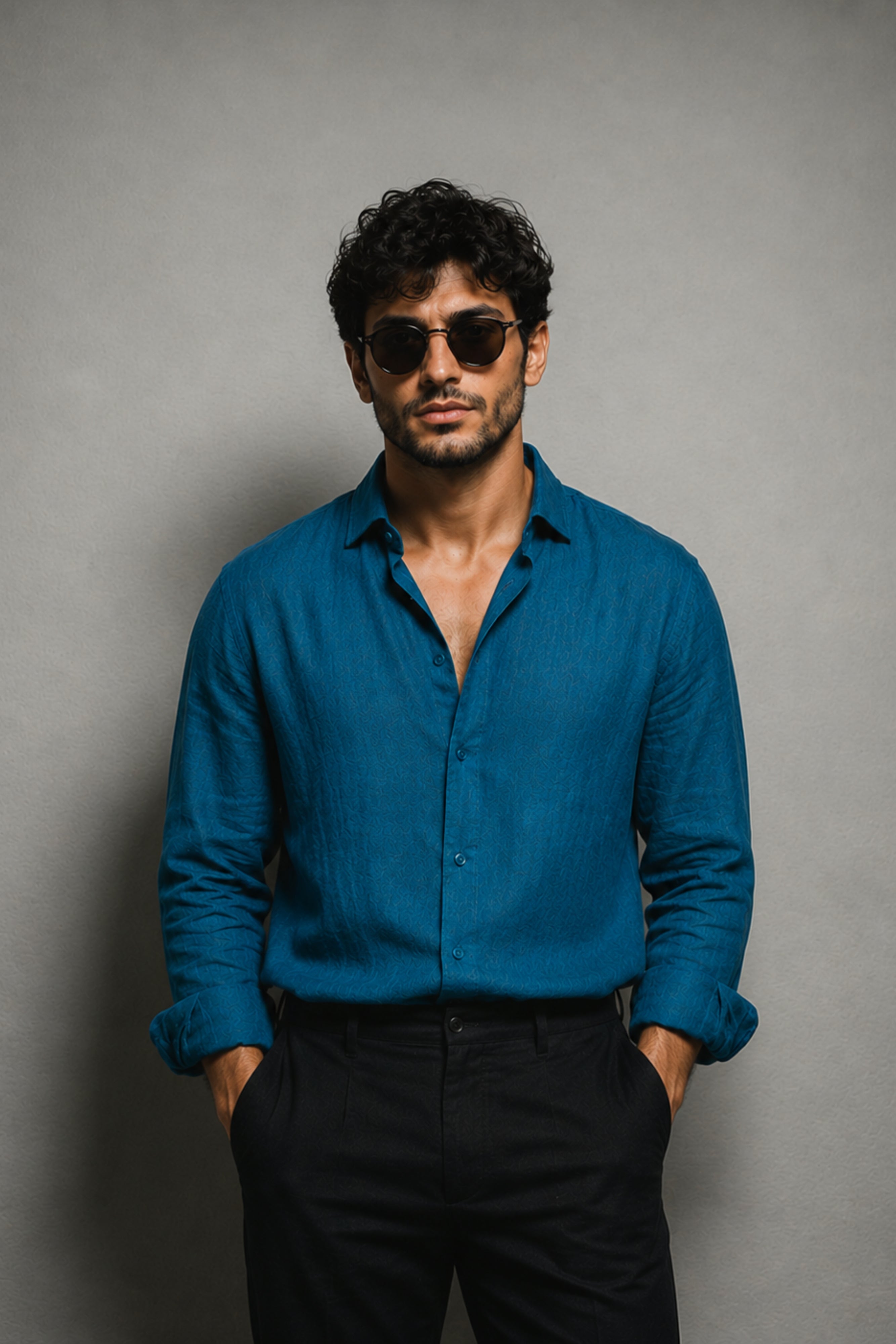 Peacock Blue Linen Shirt