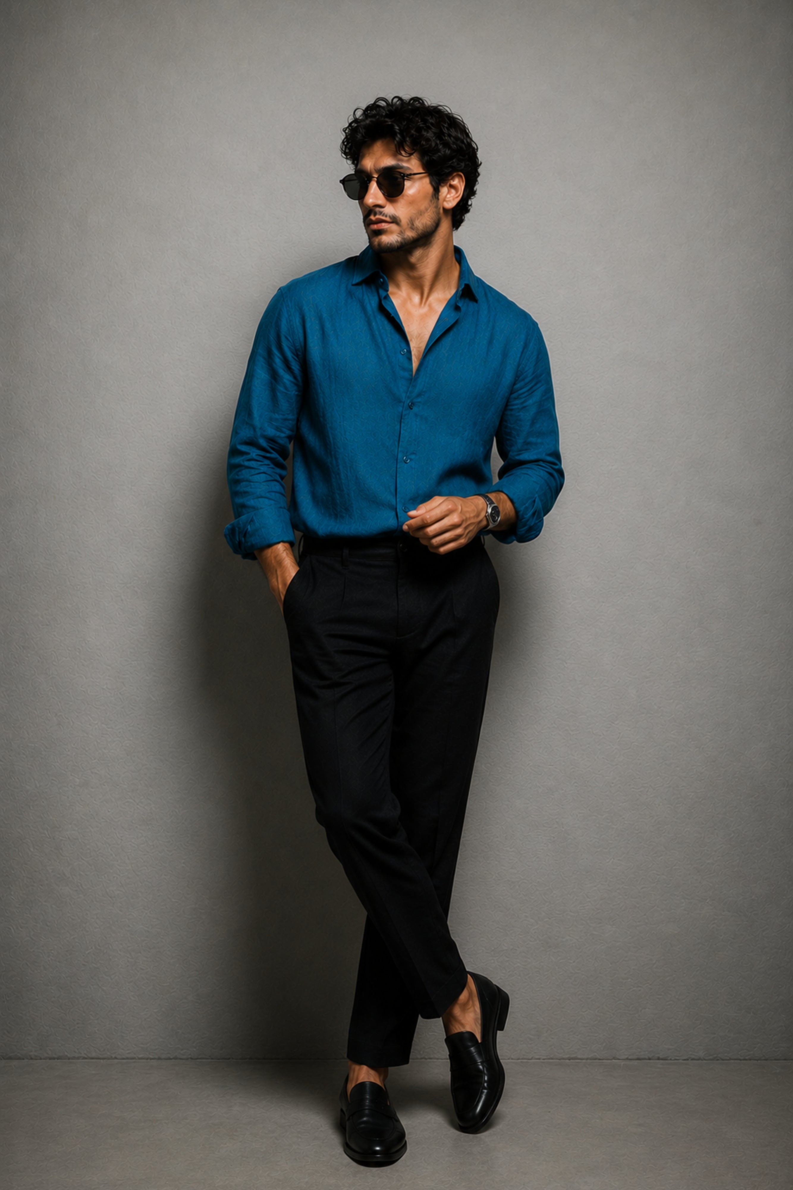 Peacock Blue Linen Shirt