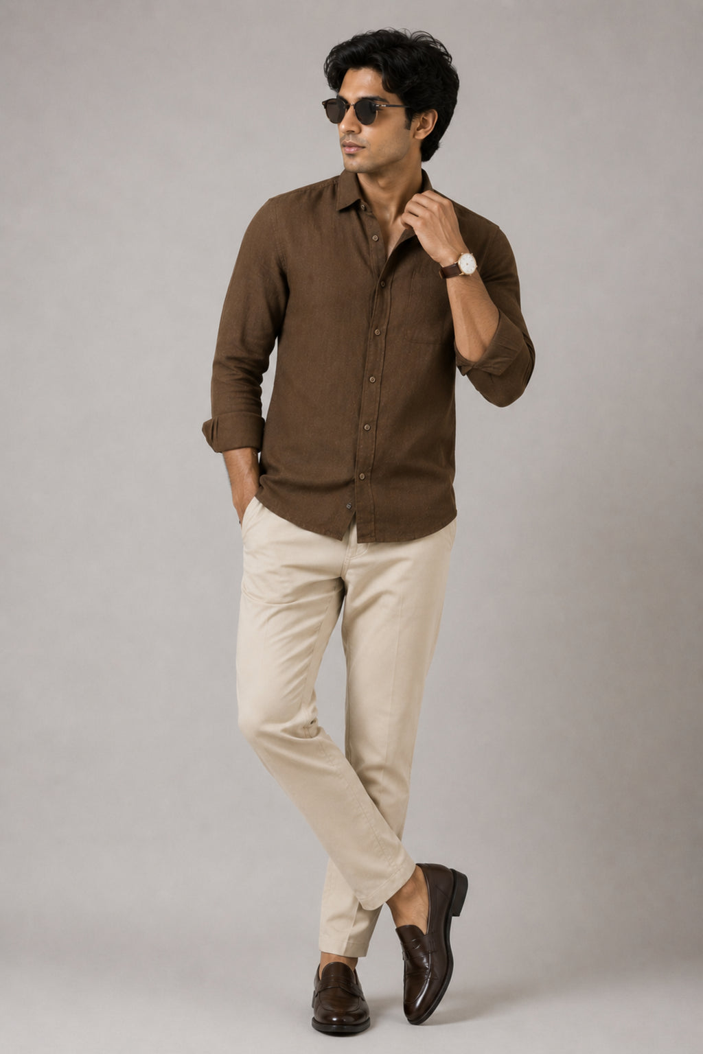 Walnut Brown Linen Shirt