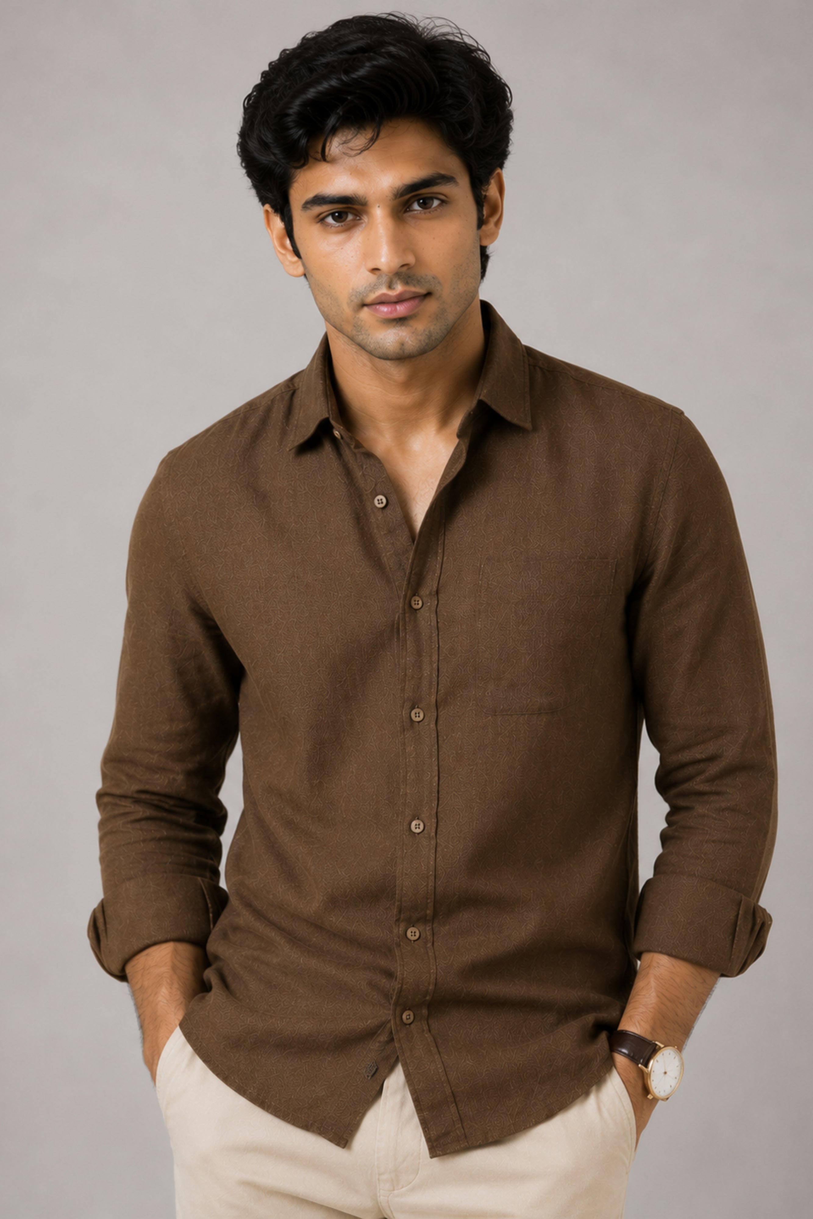 Walnut Brown Linen Shirt