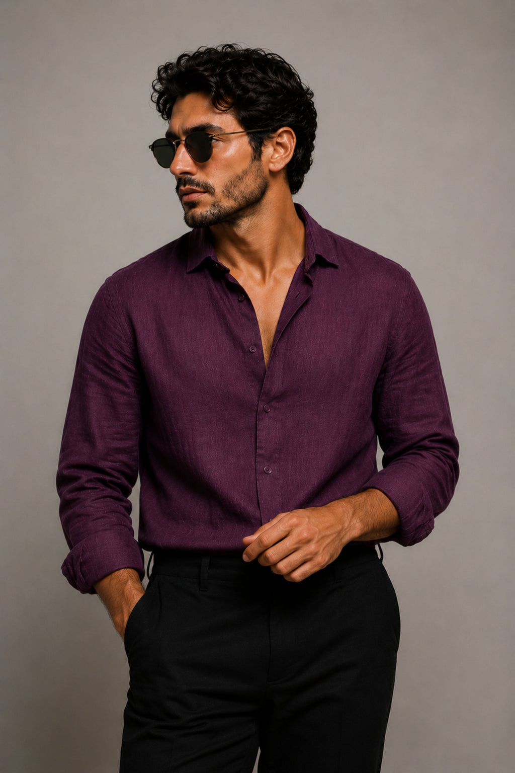 Wine Purple Linen Shirt