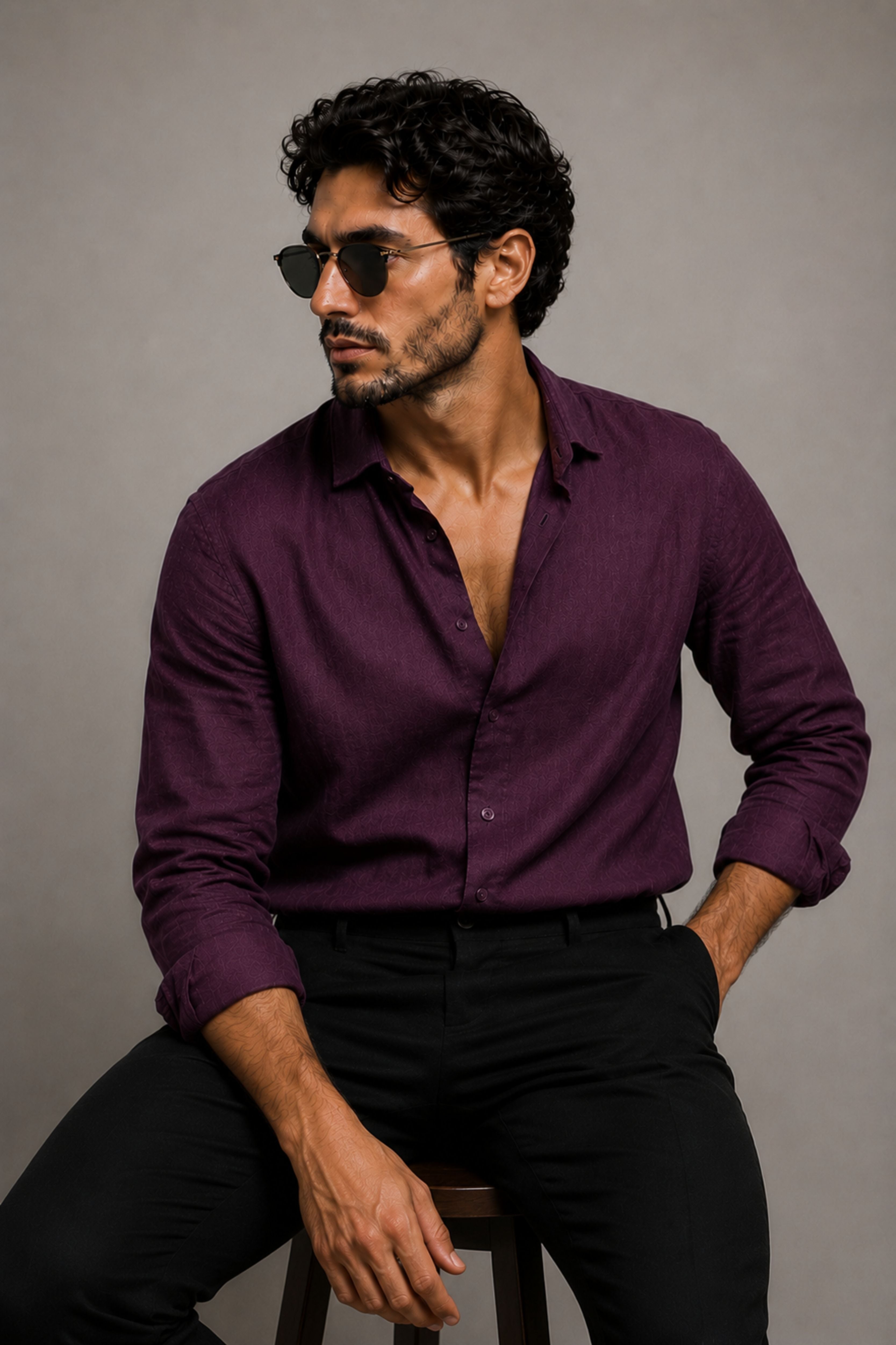 Wine Purple Linen Shirt