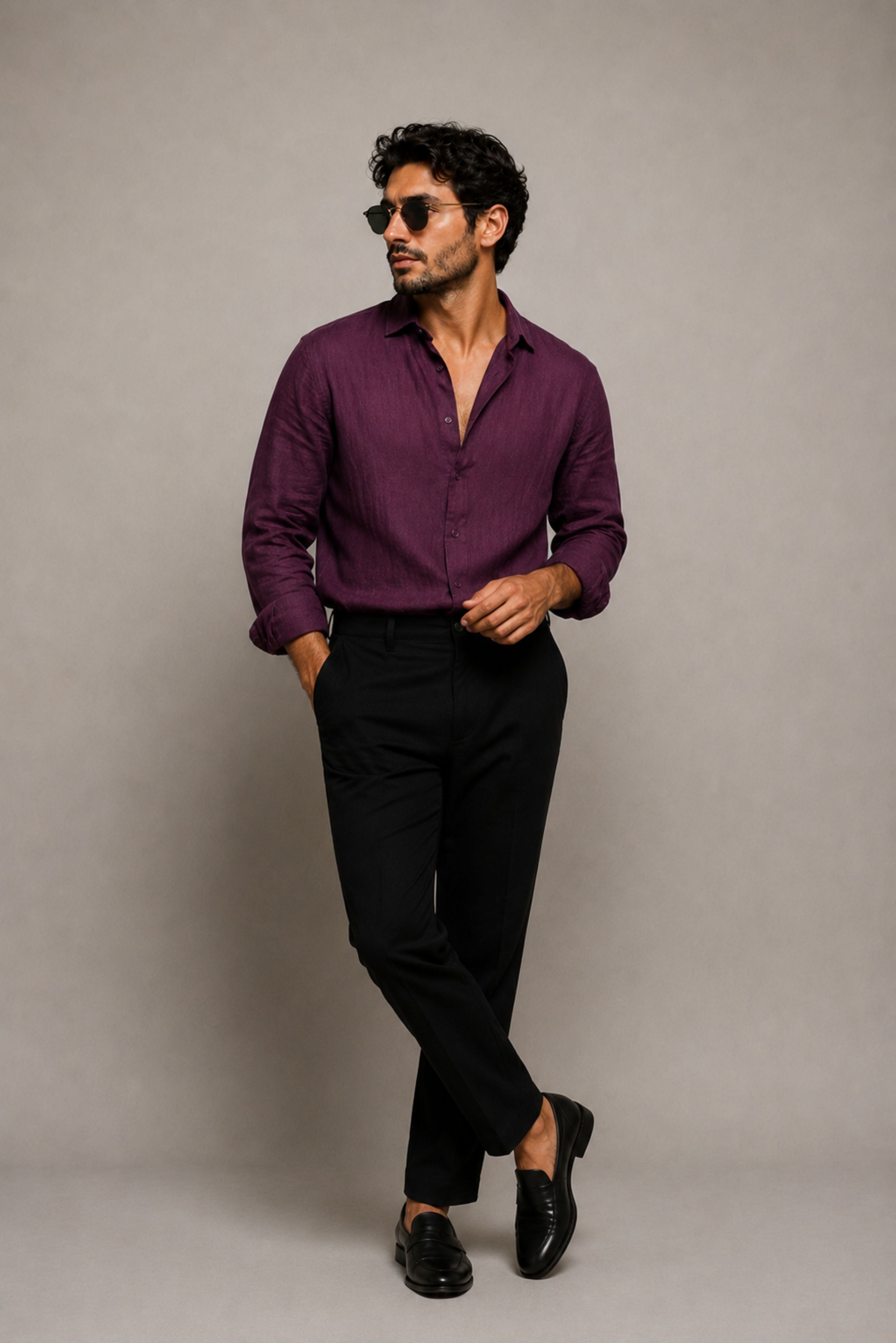 Wine Purple Linen Shirt