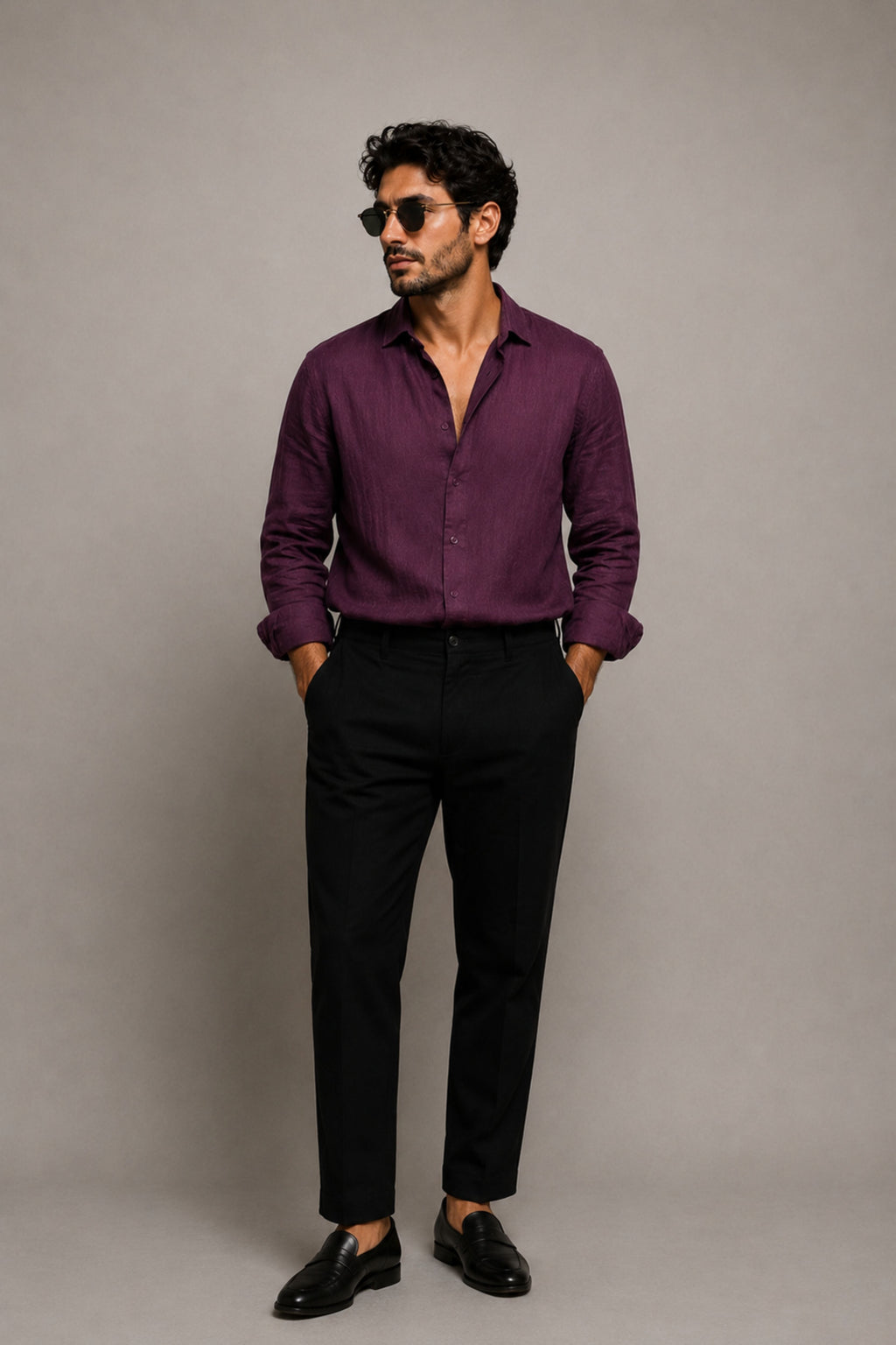 Wine Purple Linen Shirt